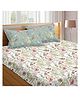 Trance Home Linen Floral Print Pure Cotton Double Queen Elastic Fitted Bedsheet 78 x 60 Inch- Calicut White Green