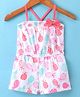 ORRIGANY Knitted Sleeveless Fruity Printed Jumpsuit with Bow Applique - Pink & White