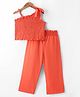 Kookie Kids One Shoulder Sleeves Solid Color Top & Pant-  Orange