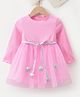 Kookie Kids Full Sleeves Textured Solid Frock with Star Applique - Pink