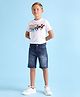 US Polo Assn Cotton Knit Logo Printed Denim Shorts - Light Blue