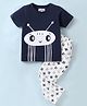 Nite Flite Cotton Knit Half Sleeves Alien & Alphabet Printed Tee With Pajama Set - Off White & Navy Blue
