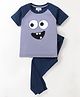 Nite Flite Cotton Knit Half Raglan Sleeves Monster Printed Pajama Set - Grey & Picasso Blue