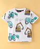 Ruff Cotton Knit Half Sleeves T-Shirt with JCB Print - White