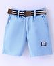 Ruff Cotton Woven Above Knee Length Solid Bermuda with Belt - Sky Blue