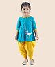Junitos Pure Cotton Three Fourth Sleeves  Swan  Printed Kurta With Dhoti - Turquoise Green & Yellow