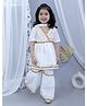 Junitos Pure Cotton Half Sleeves Gota Lace Embellished Kurti Sharara With Dupatta  - White