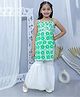 Junitos Sleeveless Floral Printed & Gota Lace Embellished Kurta With Sharara - Green & White