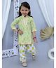 Junitos Three Fourth Sleeves Leaves & Floral Printed With Gota Lace Embellished Kurta Patiala Set - Yellow