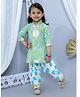 Junitos Three Fourth Sleeves Leaves & Floral Printed With Gota Lace Embellished Kurta Patiala Set - Blue