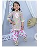 Junitos Three Fourth Sleeves Leaves & Floral Printed With Gota Lace Embellished Kurta Patiala Set - Pink