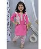 Junitos Three Fourth Sleeves Zig Zag & Floral Printed Kurta With Attracted Waistcoat  & Dhoti - Pink