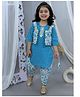 Junitos Three Fourth Sleeves Zig Zag & Floral Printed With Gota Lace Embellished Kurta Dhoti Set - Blue