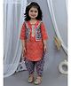 Junitos Three Fourth Sleeves Zig Zag & Floral Printed With Gota Lace Embellished Kurta Dhoti Set - Red