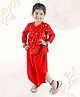 Junitos Pure Cotton Full Sleeves Star Foil Printed Angrakha Style Kurta With Dhoti - Red