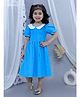 Junitos Half Sleeves Smoked Bodice Detailed Solid Dress - Blue