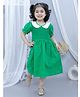 Junitos Half Sleeves Smoked Bodice Detailed Solid Dress - Green