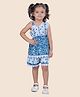 Junitos Cotton Sleeveless Floral Printed & Lace Detailed Coordinating Top With Shorts - Blue