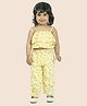 Junitos Cotton Sleevless Abstract Printed Coordinating Crop Top With Pant Set - Yellow