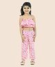 Junitos Cotton Sleevless Abstract Printed Coordinating Crop Top With Pant  Set - Pink