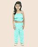 Junitos Cotton Sleevless Abstract Printed Coordinating Crop Top With Pant Set - Sea Green