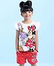 Babyhug Disney Single Jersey Knit Frill  Sleeves Top & Shorts Set with Minnie Mouse & Daisy Duck  Graphics - White & Red