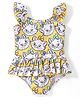 Babyhug Disney Sleeveless Frock Style V Cut Swimsuit With Marie Print - Yellow