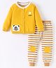 Kookie Kids Knit Full Sleeves Front Open Striped Sweater Set with Panda Design - Yellow