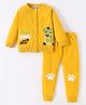 Kookie Kids Cotton Knit Full Sleeves Front Open Sweater Set With Dino Design - Yellow
