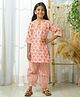 Fairies Forever Cotton Lurex Three Fourth Sleeves Floral Printed & Lace Embellished Kurta With Afghan Style Pant - Pink
