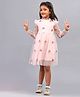 Zion Mesh Full Sleeves Floral Embroidered Dress - Peach