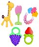 Joy Buzz Baby Silicone Giraffe Rattle & Fruit Teether Combo Pack Of 5 Non Toxic Teething Toys - Multicolor