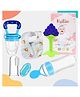 Kritiu Baby Fruit Feeder Pacifier Silicone Baby Food Dispensing Spoon 90 ml Fruit Teether Finger Brush & Baby Bib Combo - Blue
