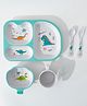 Bamboo Fibre Sectioned Feeding Set With Dino Print - Aqua Blue