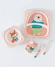 Bamboo Fiber Sectioned Feeding Set with Fox & Bear Print - Peach
