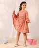 Vastramay Three Fourth Sleeves Floral Printed Dress - Pink