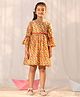Vastramay Three Fourth Sleeves Floral Printed Dress - Yellow
