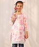 Vastramay Three Fourth Sleeves Floral Printed Cotton Kurta - Pink