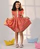 Vastramay Frill Sleeves Floral Printed & Lace Embellished Dress - Pink