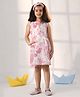 Vastramay Sleeveless Floral Printed Cotton  Dress - Pink