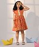 Vastramay Sleeveless Floral  Printed Flared Cotton Dress - Mustard