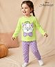 Babyhug Disney Single Jersey Full Sleeve Night Suit With Marie Graphics - Green & Purple