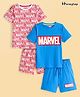 Honeyhap Marvel Cotton Knit Half Sleeves T-Shirt & Shorts Set With Text Print Pack Of 2 - Multicolor