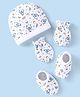 Babyhug 100% Cotton Cap Mittens & Booties Set Teddy Print - White