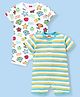 Babyhug 100% Cotton Knit Half Sleeves Romper Stripes & Diamond Print Pack of 2 - White Green & Yellow