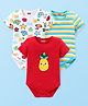 Babyhug 100% Cotton Knit Half Sleeves Onesies with Stripes & Watermelon Print Pack of 3 - Red Yellow & White