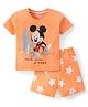 Babyhug Disney Cotton Knit Half Sleeves Night Suit With Mickey Mouse Print - Orange