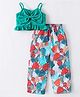 Kookie Kids Singlet Top & Lounge Pants Set With Bow & Leafy Print - Green
