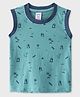 Pink Rabbit Single Jersey Sleeveless T-Shirt Beach Theme Print - Teal Blue