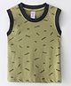 Pink Rabbit Single Jersey Sleeveless T-Shirt Text Print - Olive